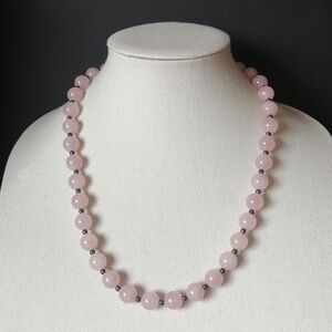 Vintage Milor Italy Long Pink Quartz 925 Sterling Silver Spacers Magnetic Clasp